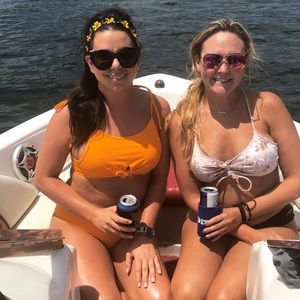 Bright orange high waisted two piece